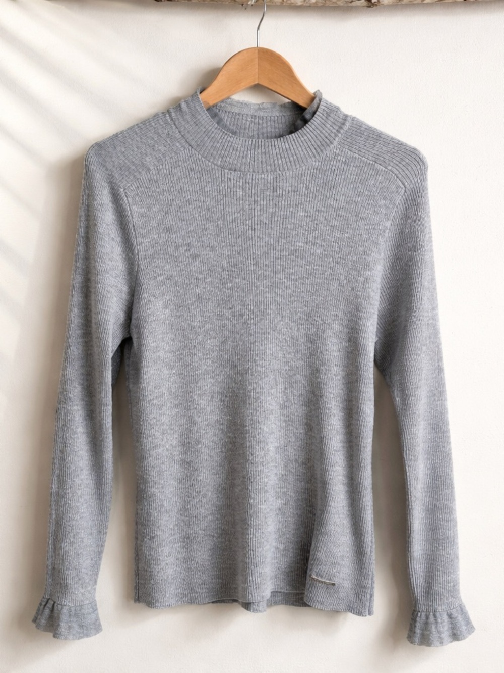Anne Klein Light Gray Ribbed Mock Neck Sweater - Picture 1 of 7